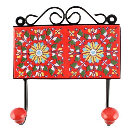 Red Ceramic Floral Tile Hook Online